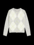 Argyle Crew Neck Cardigan with Wool